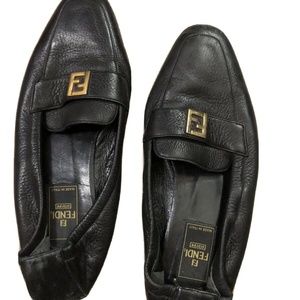 FENDI Black Leather loafers Shoes 7.5 Flats